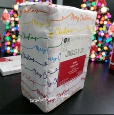 Jingles & Joy Colorful Merry Christmas KING Bed Sheet Set Decor NEW