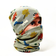 Toddler Baby Dinosaur Cotton Beanie Hat Scarf Set Kids Boys Spring Autumn Caps