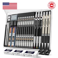 35PCS Art Mechanical Pencils Set, 3 PCS Metal Drafting Pencil With 20 Tube Lead