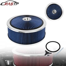 14" x 5" Blue Round Deep Dish Air Cleaner Kit + Washable Filter w/ Chrome Lid