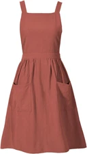 Cotton Linen Pinafore Apron Dress for Women with Pockets Cute Art Chef Aprons fo