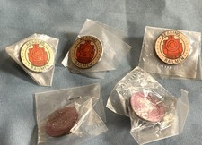 5 Deadstock Vtg Orange & Purple Enameled Reading (Railroad) Railmen Tack Pins 1"