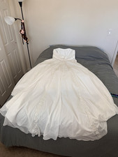 David's Bridal Ivory Strapless Chiffon Ball Gown 20W Beading Ruching