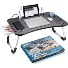 Lap Desk with Tablet Slot, Foldable Laptop Table with Storage Drawer for Bed  ...