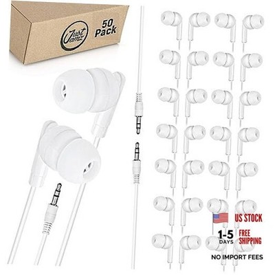 Bulk Earbuds 50 Pack | Basic Earbuds, Pearl White In-Ear Earphones,