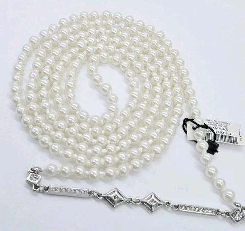 OFF WHITE Collana Perline Casa Bianca Mercato Nero Finte Perle Tono Argento 52 in Infinity