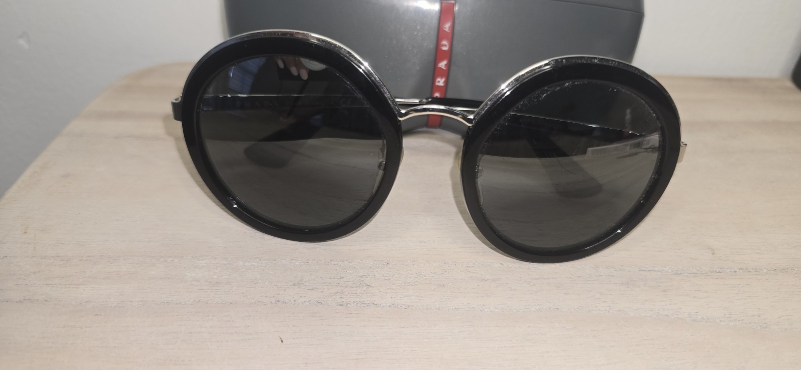 Prada Authentic Round Black Silver Oversized Sung… - image 2