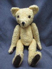 Vintage Jointed 12" Mohair Jointed Bear - Velvet Pads - Glass Eyes - No Tag