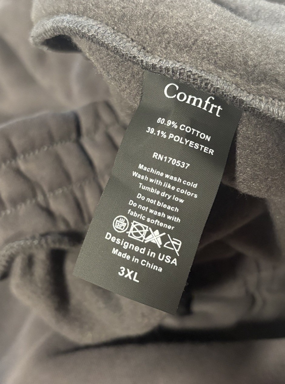 Comfrt Tranquil sweatpants Color- Charcoal Unisex Adult Size 3XL
