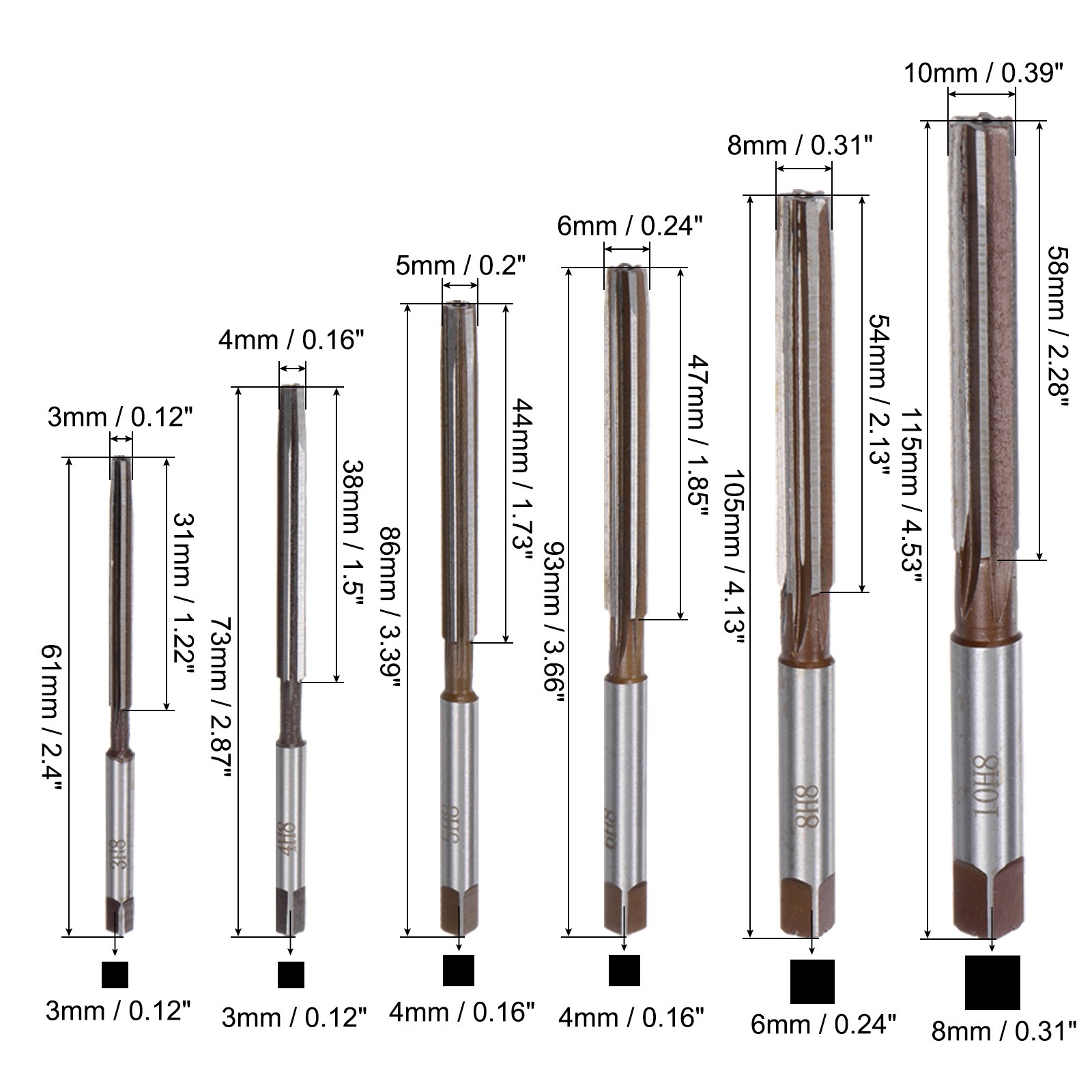11pcs Hand Reamers Set 3mm-20mm H8 Metric Alloy Steel Reamer Bit Straight Flutes