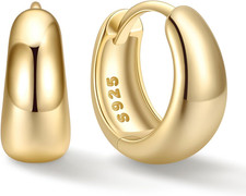 Solid 925 Sterling Silver Chunky Hoop Earrings for Women, Silver Small Thick Hug