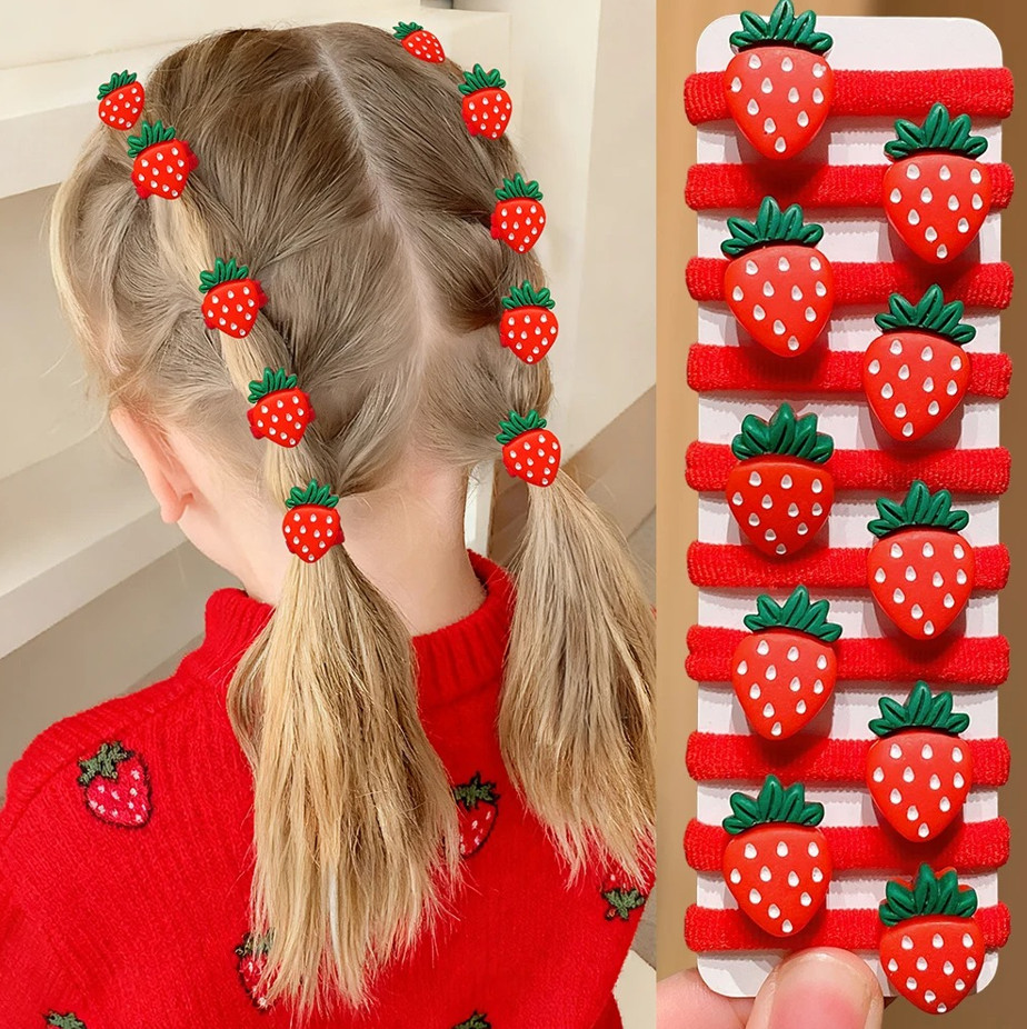 10Pcs Cute Strawberry Hair Ties Set For Girls