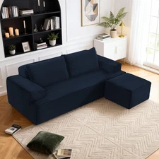 83.5" Modular Sectional Sofa, Convertible L-Shaped Corduroy Couches with Ottoman