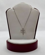 14k White Gold Natural Diamond Cross Necklace