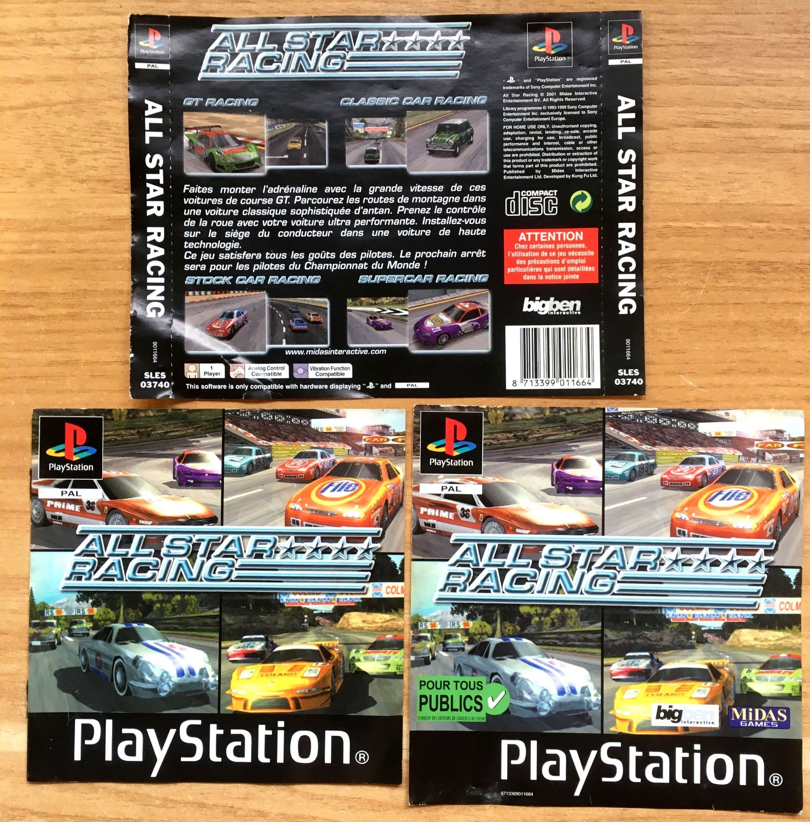 ALL STAR RACING - JAQUETTES AVANT ARRIÈRE NOTICE SONY PS1 PAL FR COVERS BOOKLET