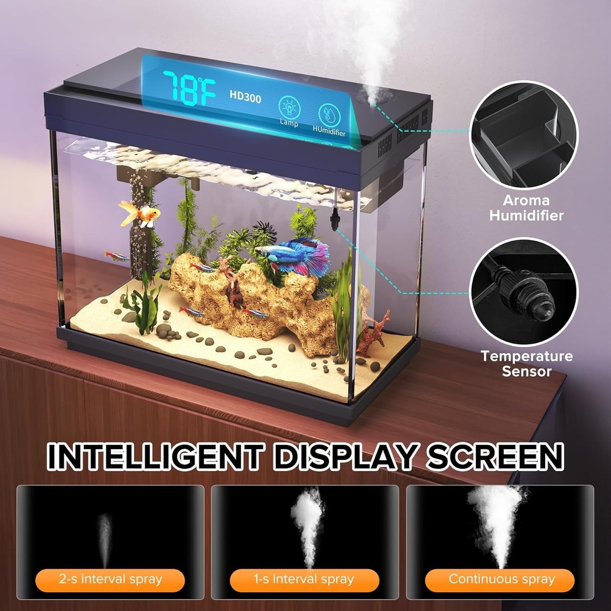 2.4 Gallon Fish Aquarium with Smart Humidifier,Temperature Display