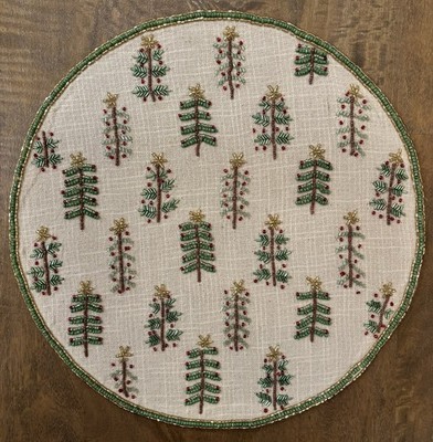 Christmas Tree Beaded Placemat Charger Lillian August Holiday 15'' Round - NEW