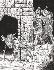 Blundering Bard w/Barbarian, Dwarf & Sorceress-OOAK Fantasy Art-Myke Art