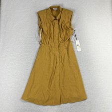 Calvin Klein Women  s Yellow Button Lined Pleated Dress Knee Office 4 134 MSRP 