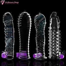 Male-Penis-Extender-Enlarger-Sleeve-Reusable-Condom-Delay-Ejaculation-Men-Vibro