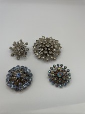 Vng Unsigned 3D Star Burst Holiday Snowflake Flower Rhinestone 4 Brooch Pins