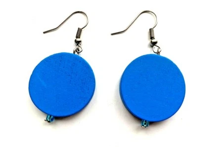 Boucle d'oreille BLEU en BOIS NEUF ! - Photo 1/4
