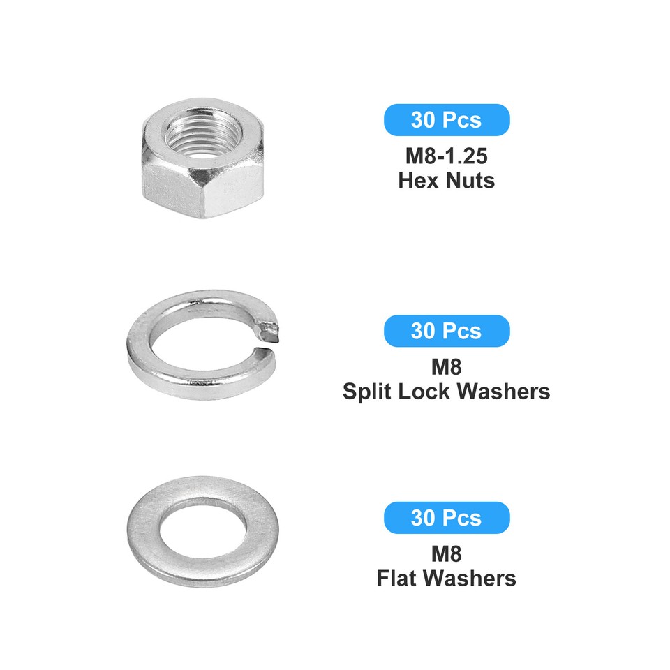 Hex Nuts Assortment Kit (M81.25 Hex Nuts with M8 Flat Washers) 90Pcs