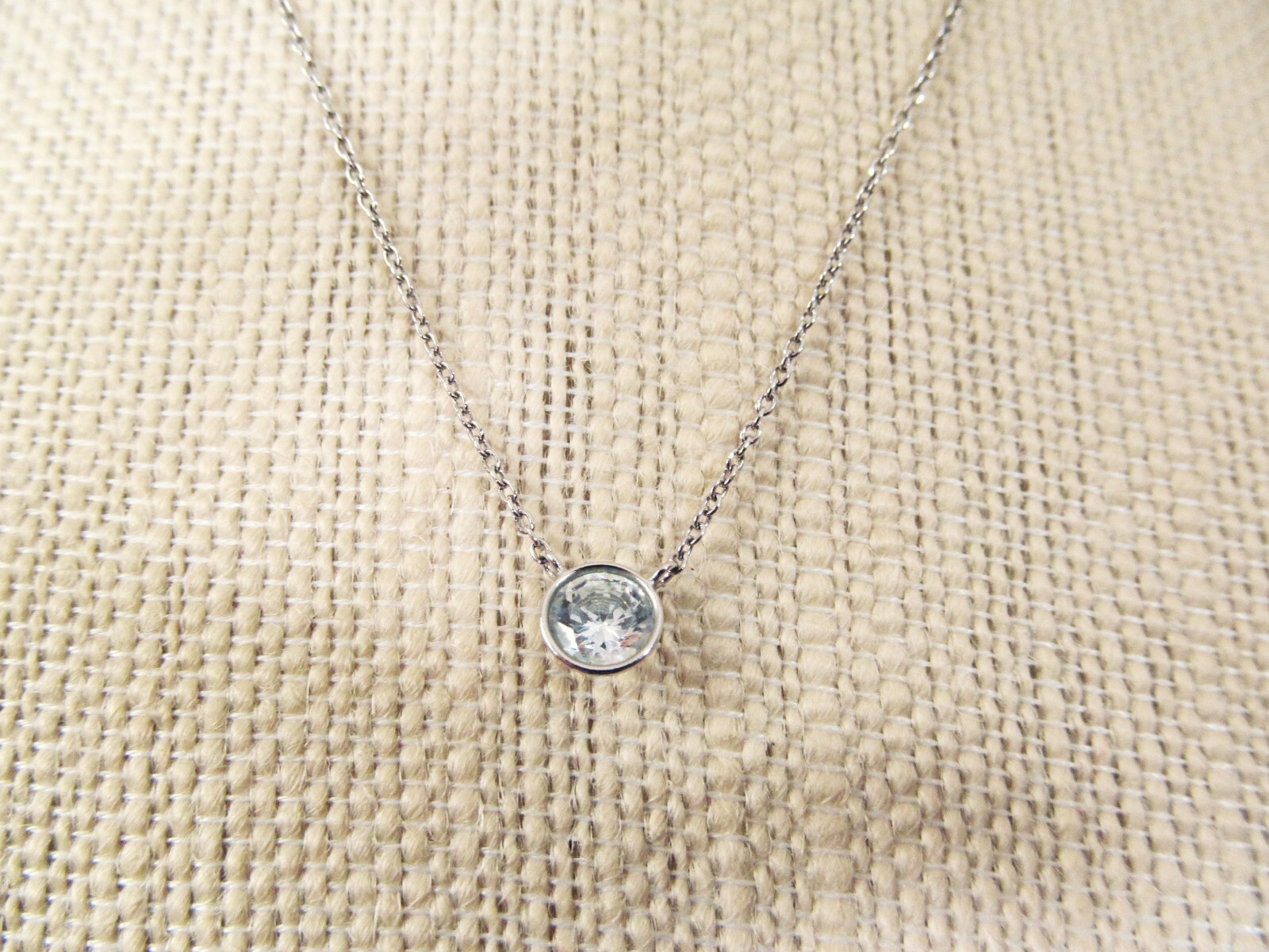 JCM 925 Diamonique Round Bezel Solitaire Necklace Adjustable Length 16