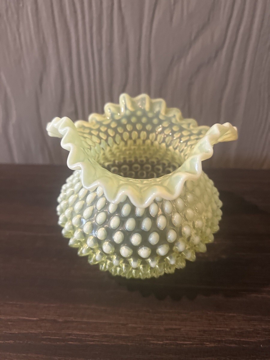 Vintage Fenton Vaseline Opalescent Hobnail Uranium Glass
