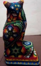 Escultura de búho hecha a mano con cuentas huichol mesoamericano (¡¡Se envía el mismo día!!!)