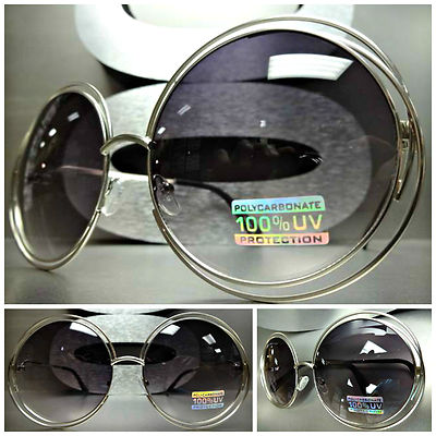 OVERSIZE EXAGGERATED VINTAGE RETRO Style SUNGLASSES Large Big Round Silver Frame