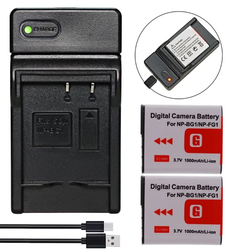 2x Battery +Charger for Sony NP-BG1 DSC-H3 H7 H9 H10 H20 H50 H70 H90 HX5 HX5V