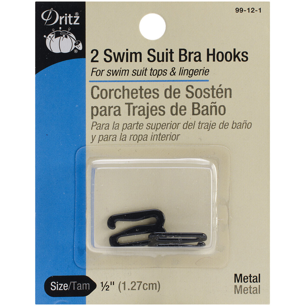 Dritz 99-12-1 Swimsuit Bra Hook 1/2 Wide 2/Pkg-Black