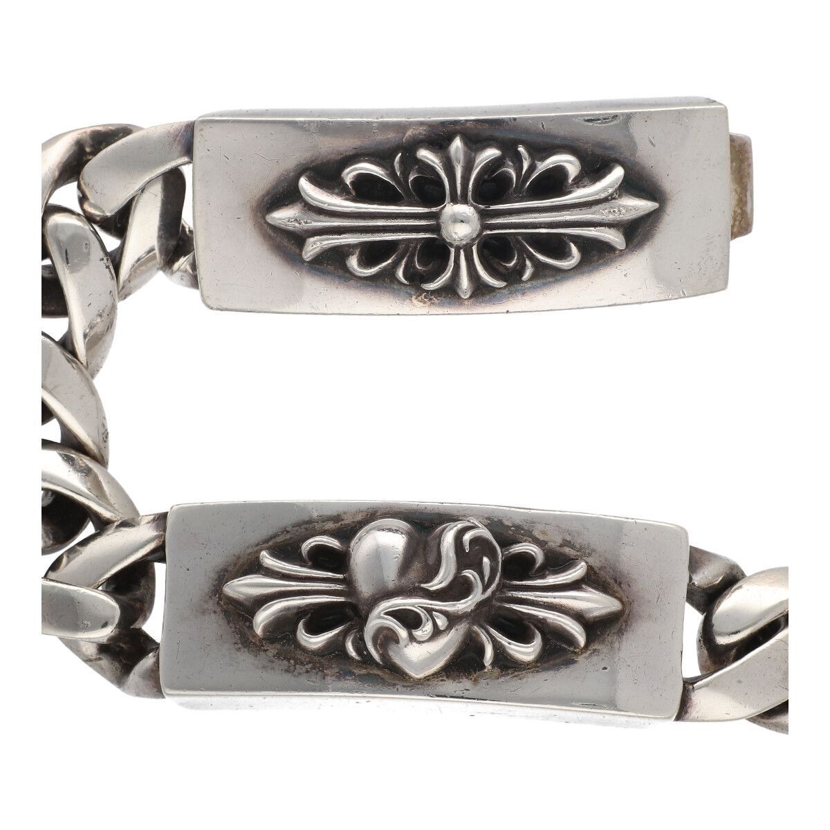 Used Chrome Hearts Double Id Bracelet Floral Cross Heart Used Chrome Hearts Double Id Bracelet Floral Cross Heart