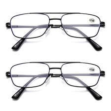 2 PK Mens Retro Aviator Reading Glasses Metal Frame Blue Light Blocking Readers