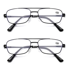2 PK Mens Retro Aviator Reading Glasses Metal Frame Blue Light Blocking Readers