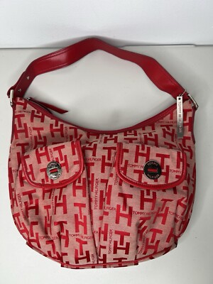 Vintage Tommy Hilfiger Handbag Red Logo Hobo Pockets