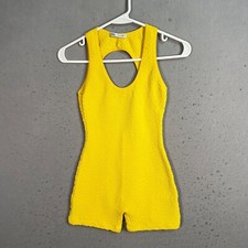 Zara Womens Small Yellow Textured Knit Romper With Open Back Design Sleeveless