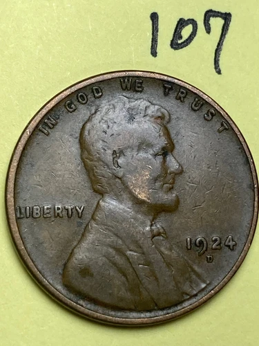 1924-D LINCOLN WHEAT CENT, "FINE" CONDITION, Low Mintage DATE, #107