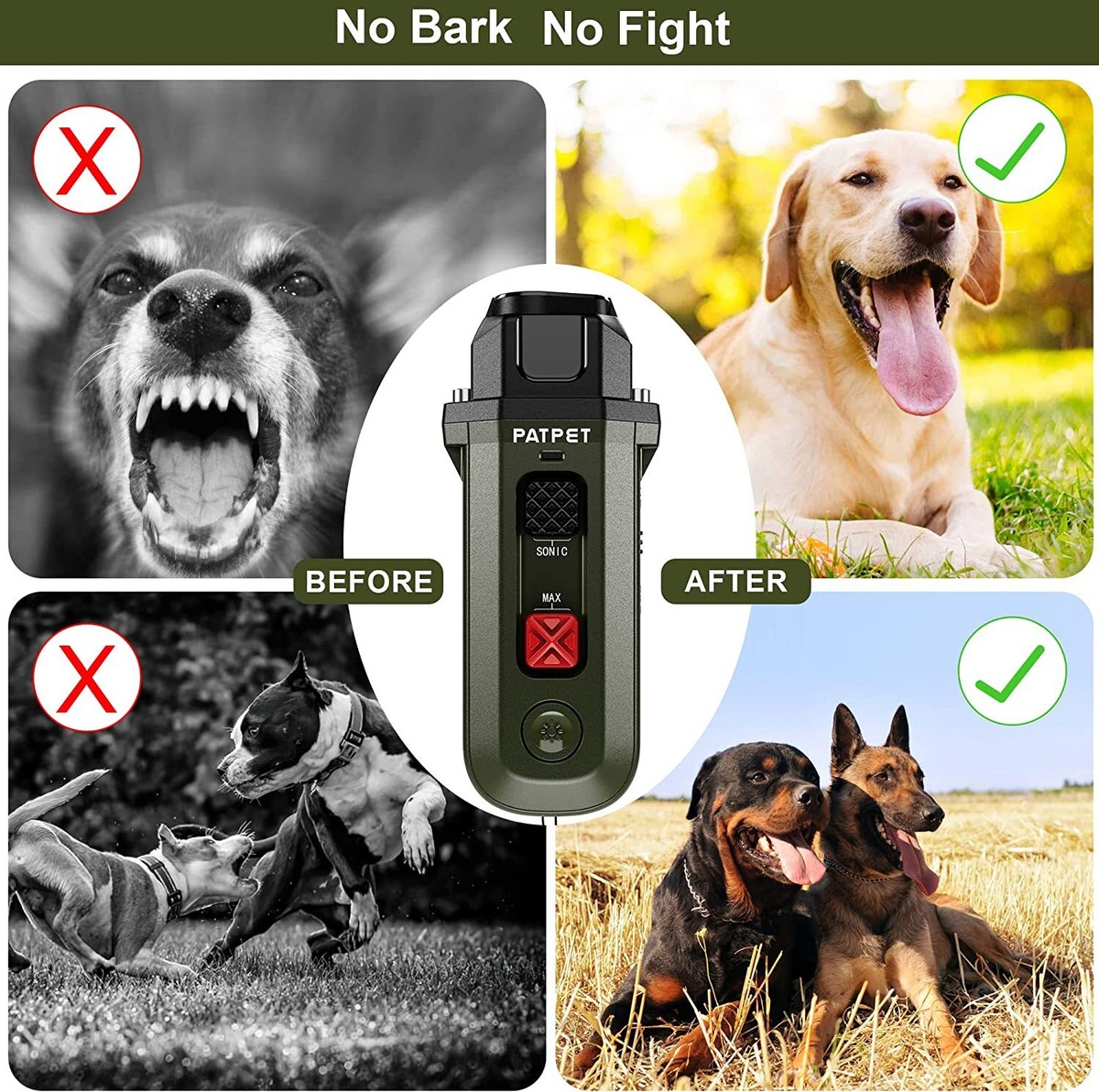 PATPET Rechargeable Enhanced Ultrasonic Anti Dog Barking Control Devices  16Ft