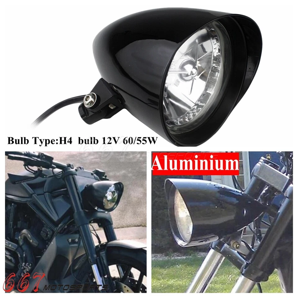 For Harley Dyna Softail Sportster Bobber Visor Headlight Bullet Headlamp 5.75" - Image 2 of 4