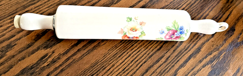 Vintage Harker China Mallow Pattern Rolling Pin, Harkerware Hollyhocks Floral - Picture 3 of 4