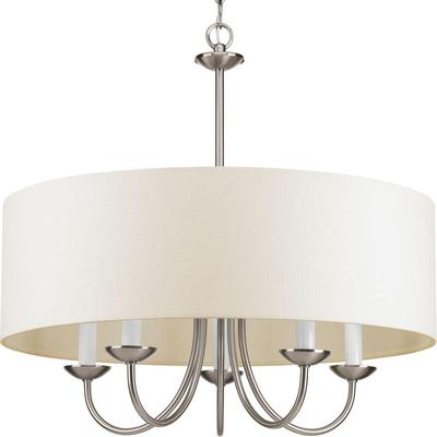 PROGRESS LIGHTING P4217-09 5-Light Brushed Nickel Chandelier w Beige Linen Shade