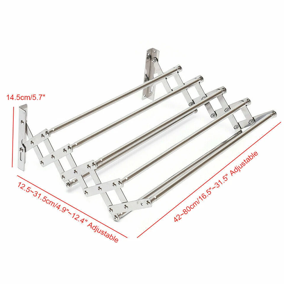 Wall-Mounted Laundry Hanger Expandable Folding Clothes Drying Towel Rack Adjust - Image 3 of 4