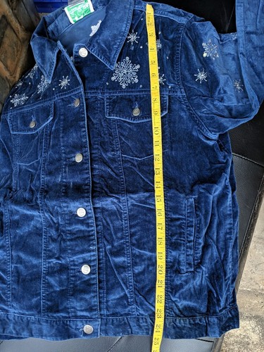 Sz M- CUTE WOMEN'S QUACKER FACTORY SNOWMAN JACKET- CAPTURE THE MAGIC BLUE VELVET - Picture 8 of 9