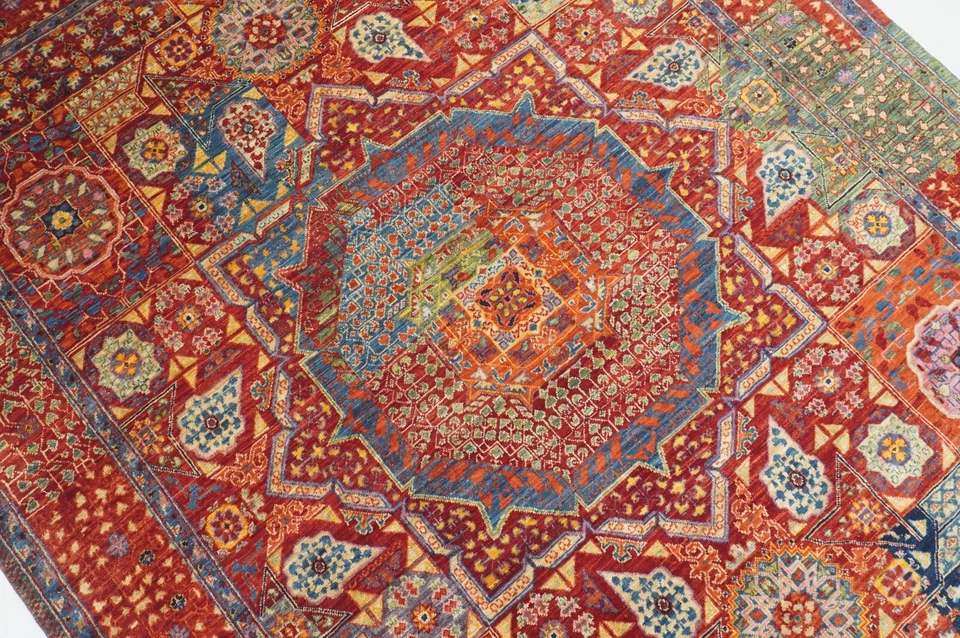 5 x 7 ft Red Mamluk Afghan Hand Knotted Medallion Area Rug - Image 4 of 4