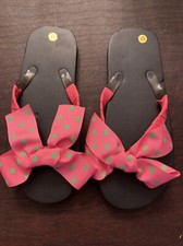 Adult Black Flip Flops Size Medium Never Worn Pink Green Polka Dots