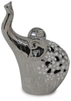 "Dekoelefant Keramik-Serie \"Emilia\" Elefant Dekoration Silber Mit Weissen BlüTen"
