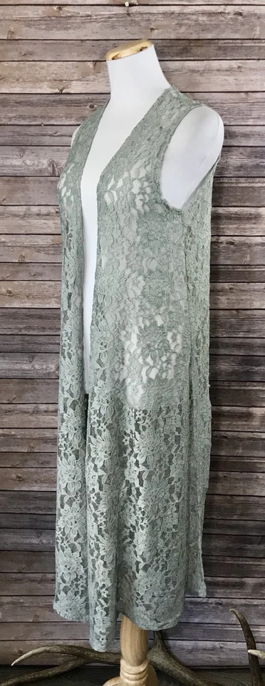 LuLaRoe Womens Joy Cardigan Vest Duster Lace Sleeveless Seafoam Mint Green Sz S - Image 2 of 4