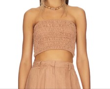 Faithfull The Brand Smocked Linen Crop Top Size M New